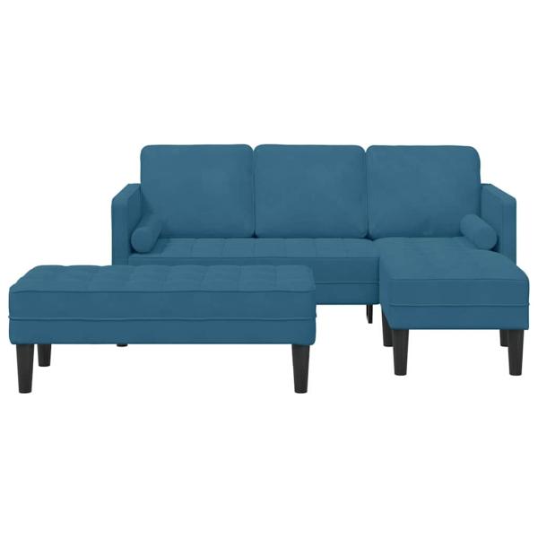 Garten Sofa mit Bank und Kissen L-förmiger blauer Samt, L-förmiges Sofa blau 173x131x67 cm Samt, Bank blau 113x57x39 cm Samt