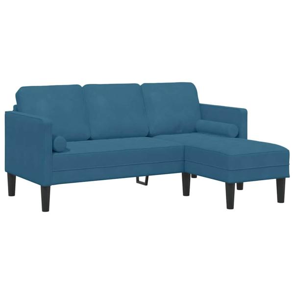 Garten Sofa mit Bank und Kissen L-förmiger blauer Samt, L-förmiges Sofa blau 173x131x67 cm Samt, Bank blau 113x57x39 cm Samt
