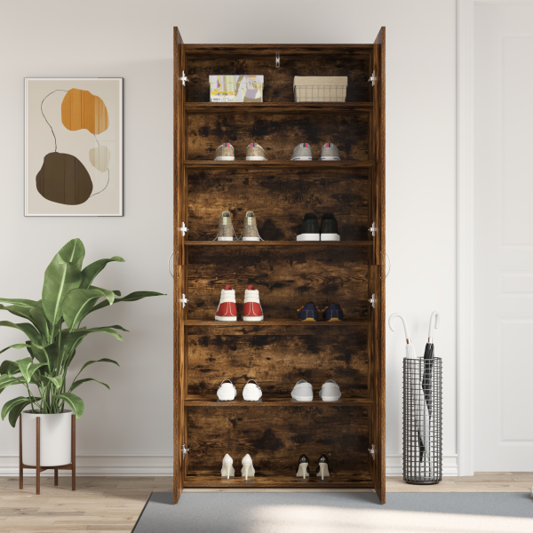 Schuhschrank Raucheiche 80x35,5x180 cm Holzwerkstoff