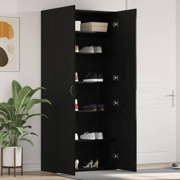 ARDEBO.de - Schuhschrank Schwarz Eiche 80x35,5x180 cm Holzwerkstoff