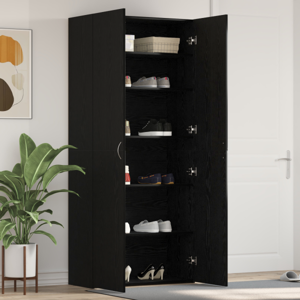 Schuhschrank mit Regal Schwarz 80 x 35,5 x 180 cm Holzwerkstoff