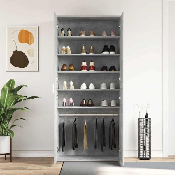 Schuhschrank Beton Grau 80x39x180 cm Spanplatte
