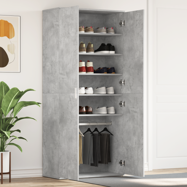 Schuhschrank Beton Grau 80x39x180 cm Spanplatte
