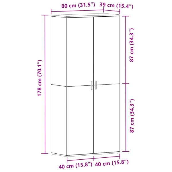 Schuhschrank Grau Sonoma 80x39x180 cm Holzwerkstoff