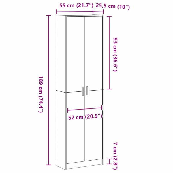 Garderobe Schwarz Eiche 55x25x189 cm Holzwerkstoff