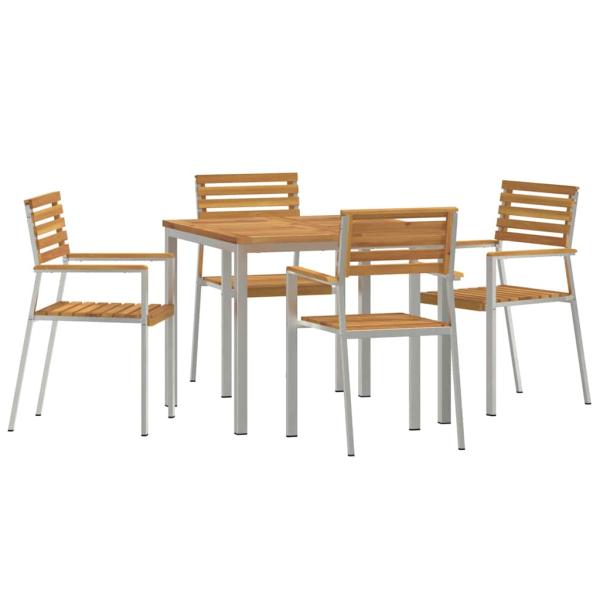 5-teiliges Garten-Essset aus massivem Akazienholz, Outdoor Esstisch 90x90x74,5 cm aus massivem Akazienholz, Stapelbare Gartenstühle 4 Stück aus massivem Akazienholz und Stahl