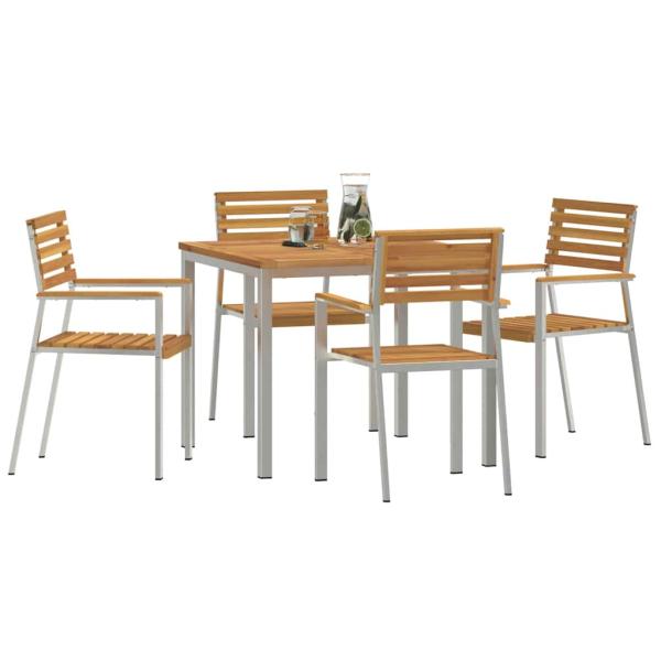 5-teiliges Garten-Essset aus massivem Akazienholz, Outdoor Esstisch 90x90x74,5 cm aus massivem Akazienholz, Stapelbare Gartenstühle 4 Stück aus massivem Akazienholz und Stahl