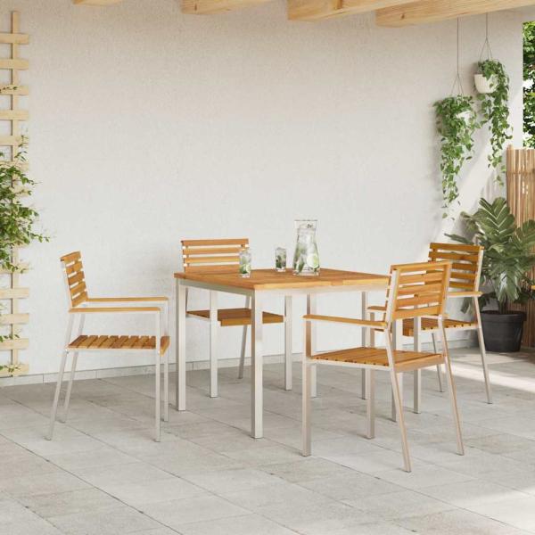 5-teiliges Garten-Essset aus massivem Akazienholz, Outdoor Esstisch 90x90x74,5 cm aus massivem Akazienholz, Stapelbare Gartenstühle 4 Stück aus massivem Akazienholz und Stahl