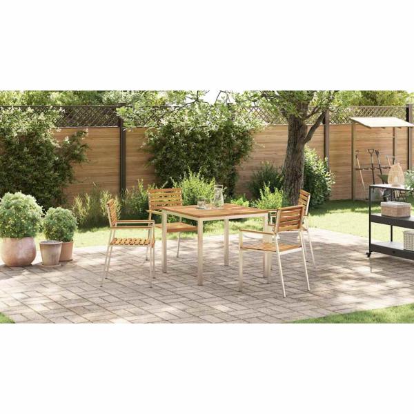 5-teiliges Garten-Essset aus massivem Akazienholz, Outdoor Esstisch 90x90x74,5 cm aus massivem Akazienholz, Stapelbare Gartenstühle 4 Stück aus massivem Akazienholz und Stahl