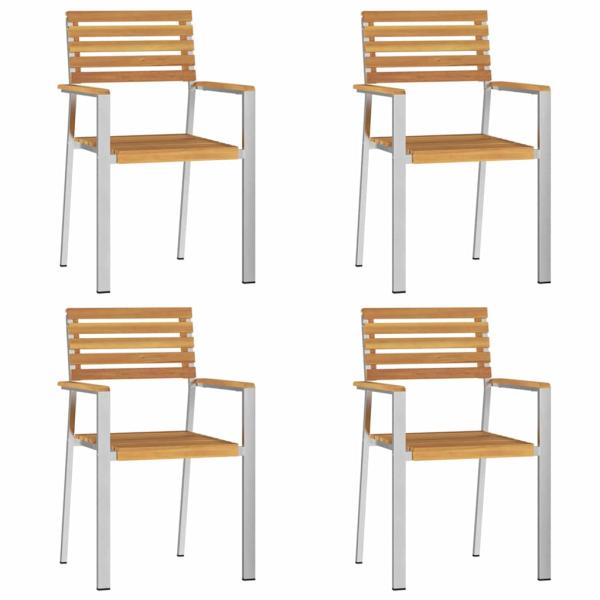 5-teiliges Garten-Essset aus massivem Akazienholz, Outdoor Esstisch 90x90x74,5 cm aus massivem Akazienholz, Stapelbare Gartenstühle 4 Stück aus massivem Akazienholz und Stahl