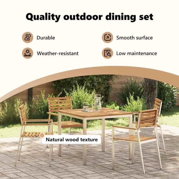 5-teiliges Garten-Essset aus massivem Akazienholz, Outdoor Esstisch 90x90x74,5 cm aus massivem Akazienholz, Stapelbare Gartenstühle 4 Stück aus massivem Akazienholz und Stahl