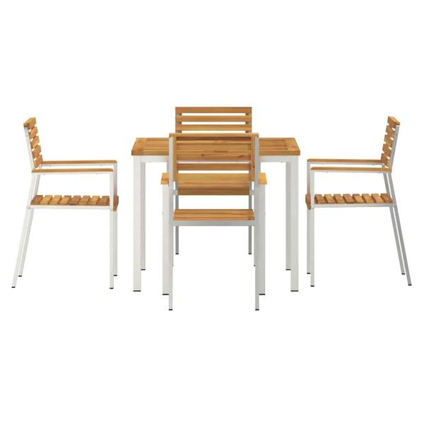 5-teiliges Garten-Essset aus massivem Akazienholz, Outdoor Esstisch 90x90x74,5 cm aus massivem Akazienholz, Stapelbare Gartenstühle 4 Stück aus massivem Akazienholz und Stahl
