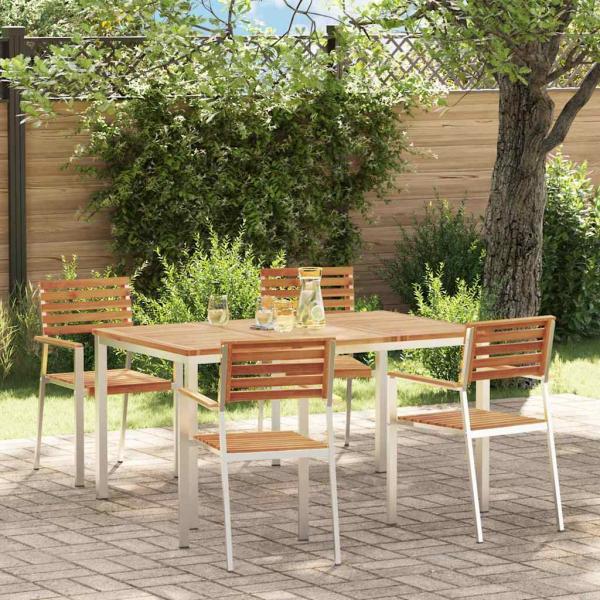 ARDEBO.de - 5-teiliges Garten Essset aus Massivholz Akazie, Outdoor Esstisch 150x90x75 cm aus Massivholz Akazie, stapelbare Gartenstühle 4 Stk. aus Massivholz Akazie und Stahl