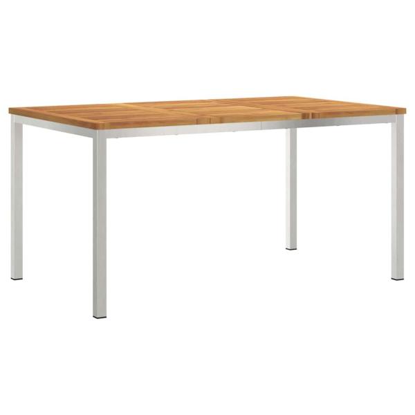 7-teilige Garten Essgruppe Massivholz Akazie, Gartentisch 150x90x75 cm Massivholz Akazie, Stapelbare Gartenstühle 2 Stück Massivholz Akazie und Stahl, Stapelbare Gartenstühle 4 Stück Massivholz Akazie und Stahl