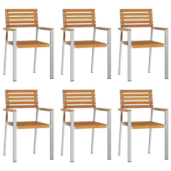 7-teilige Garten Essgruppe Massivholz Akazie, Gartentisch 150x90x75 cm Massivholz Akazie, Stapelbare Gartenstühle 2 Stück Massivholz Akazie und Stahl, Stapelbare Gartenstühle 4 Stück Massivholz Akazie und Stahl