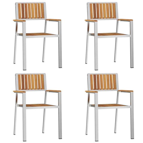 5-teiliges Garten Esstisch Set aus massivem Akazienholz, Gartentisch 180x90x75 cm aus massivem Akazienholz, Stapelbare Gartensessel 4 Stück aus massivem Akazienholz und Metall