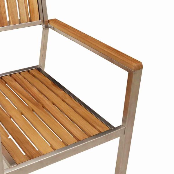 3tlg. Garten Essgruppe aus massivem Teakholz, Outdoor Esstisch 90x90x74,5 cm aus massivem Teakholz, Stapelbare Gartenstühle 2 Stück aus massivem Teakholz und Metall
