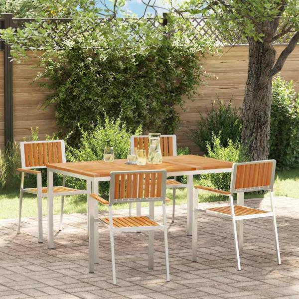 ARDEBO.de - 5-teiliges Garten Essset Massivholz Teak, Esstisch für draußen 150x90x75 cm Massivholz Teak, Stapelbare Gartenstühle 4 Stk. Massivholz Teak und Metall