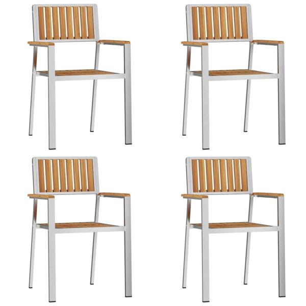 5-teiliges Garten Essset Massivholz Teak, Esstisch für draußen 150x90x75 cm Massivholz Teak, Stapelbare Gartenstühle 4 Stk. Massivholz Teak und Metall