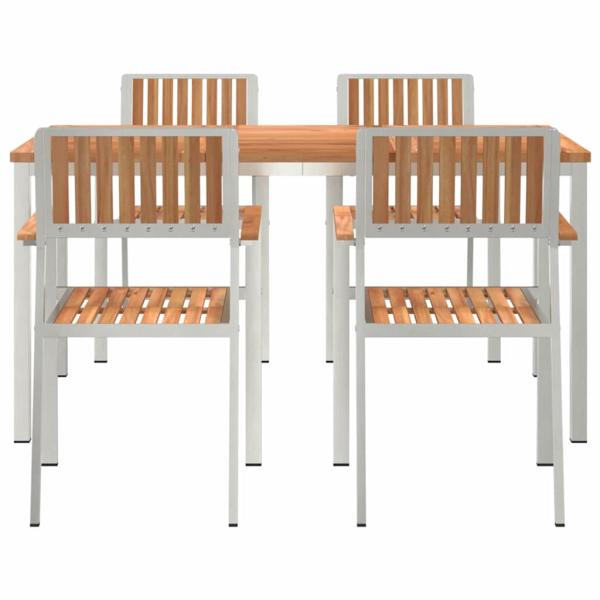 5-teiliges Garten Essset Massivholz Teak, Esstisch für draußen 150x90x75 cm Massivholz Teak, Stapelbare Gartenstühle 4 Stk. Massivholz Teak und Metall