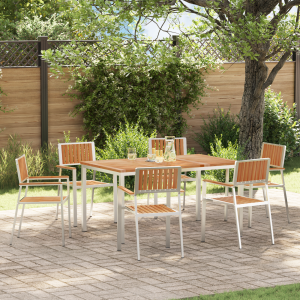 Outdoortisch-Set 7 pcs Massives Teakholz und Edelstahl