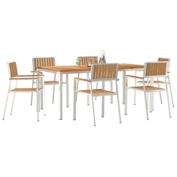 7-teiliges Gartentischset Massivholz Teak, Outdoor Esstisch 180x90x75 cm Massivholz Teak, Stapelbare Gartenstühle 2 Stück Massivholz Teak und Metall, Stapelbare Gartenstühle 4 Stück Massivholz Teak und Metall