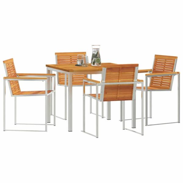5-teilige Garten Essgruppe Massivholz Akazie, Outdoor Esstisch 90x90x74.5 cm Massivholz Akazie