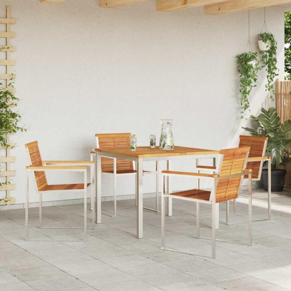 5-teilige Garten Essgruppe Massivholz Akazie, Outdoor Esstisch 90x90x74.5 cm Massivholz Akazie