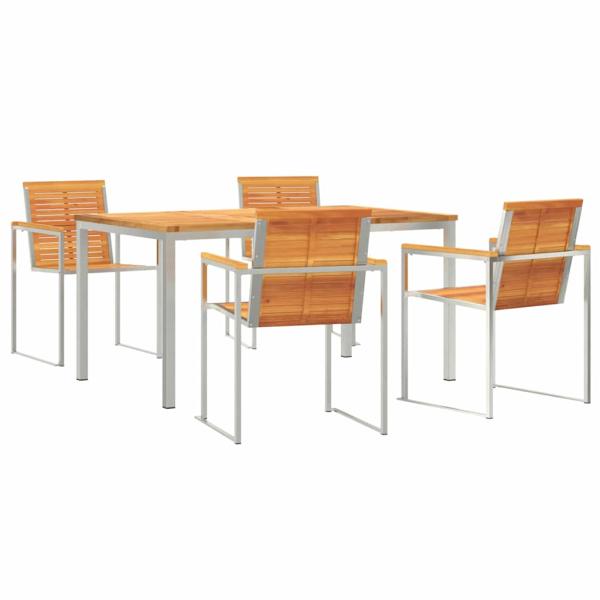 5-teilige Garten-Essgruppe Massivholz Akazie, Tisch für draußen 150x90x75 cm Massivholz Akazie