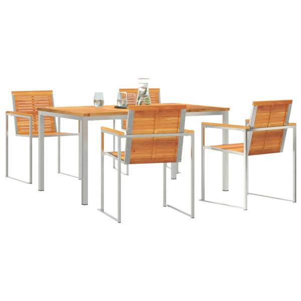 5-teilige Garten-Essgruppe Massivholz Akazie, Tisch für draußen 150x90x75 cm Massivholz Akazie