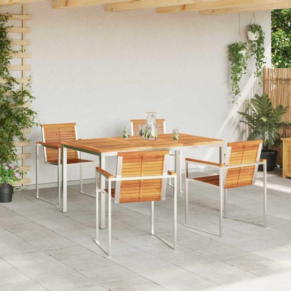 5-teilige Garten-Essgruppe Massivholz Akazie, Tisch für draußen 150x90x75 cm Massivholz Akazie