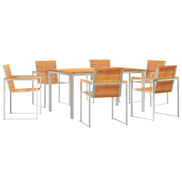7-teilige Garten Essgruppe Solid Wood Akazie, Gartentisch 150x90x75 cm Solid Wood Akazie