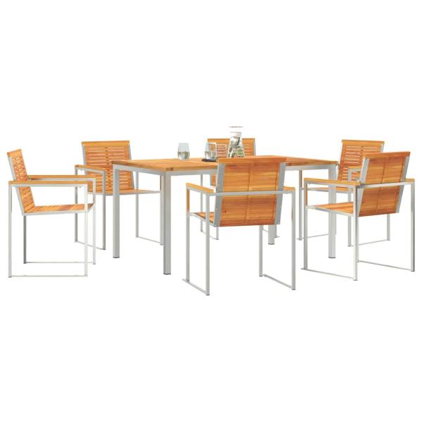 7-teilige Garten Essgruppe Solid Wood Akazie, Gartentisch 150x90x75 cm Solid Wood Akazie