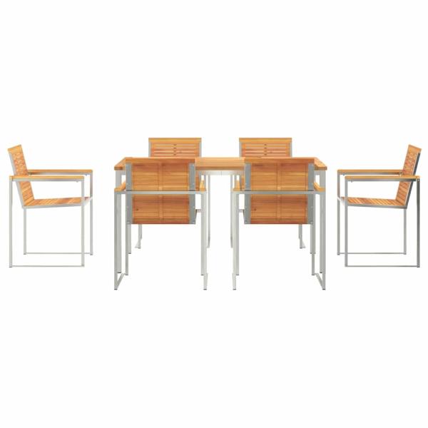 7-teilige Garten Essgruppe Solid Wood Akazie, Gartentisch 150x90x75 cm Solid Wood Akazie