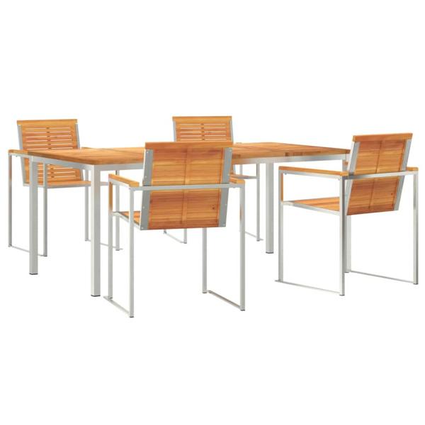 5-teiliges Garten Essgruppen Set aus massivem Akazienholz, Outdoor Esstisch 180x90x75 cm aus massivem Akazienholz