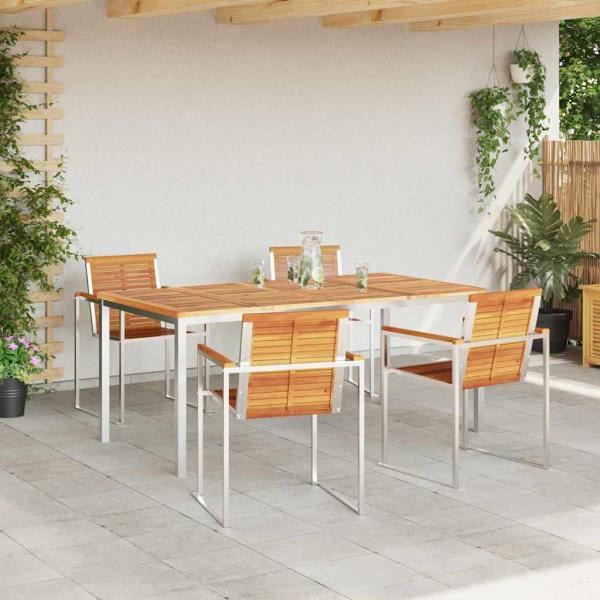 5-teiliges Garten Essgruppen Set aus massivem Akazienholz, Outdoor Esstisch 180x90x75 cm aus massivem Akazienholz