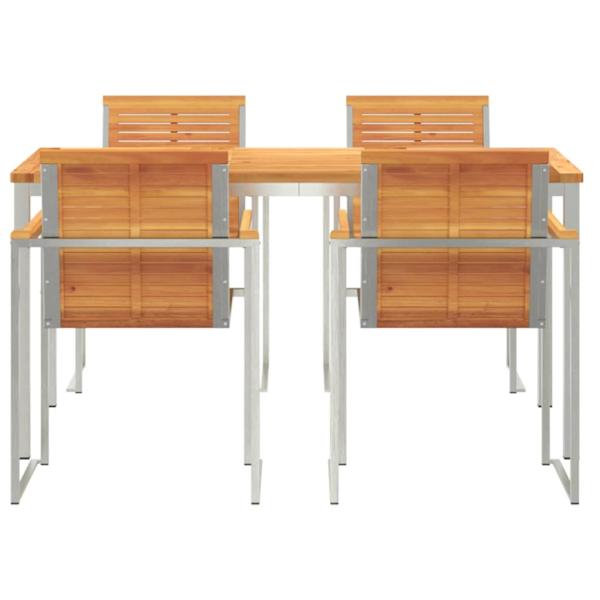 5-teiliges Garten Essgruppen Set aus massivem Akazienholz, Outdoor Esstisch 180x90x75 cm aus massivem Akazienholz