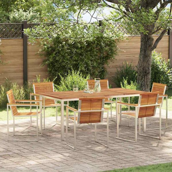ARDEBO.de - 7-teilige Gartendining-Set Massivholz Akazie, Outdoor-Dining-Tisch 180x90x75 cm Massivholz Akazie