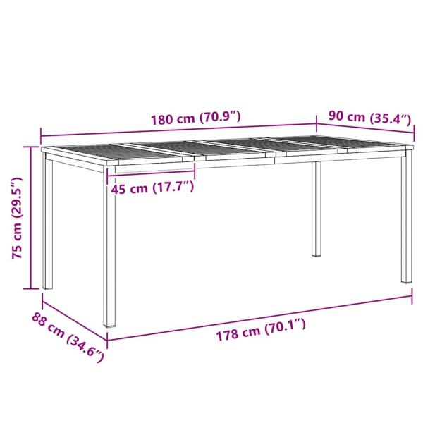 7-teilige Gartendining-Set Massivholz Akazie, Outdoor-Dining-Tisch 180x90x75 cm Massivholz Akazie