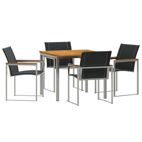 5-teiliges Garten Essgruppe aus massivem Holz Akazie, Esszimmertisch 90x90x74.5 cm aus massivem Holz Akazie