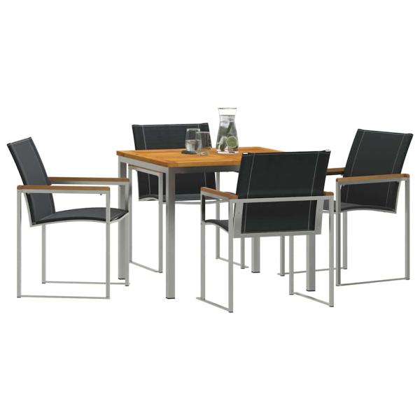 5-teiliges Garten Essgruppe aus massivem Holz Akazie, Esszimmertisch 90x90x74.5 cm aus massivem Holz Akazie