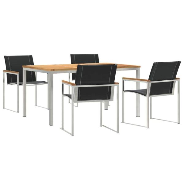 5-teiliges Garten Essgruppe Massivholz Akazie, Außentisch 150x90x75 cm Massivholz Akazie