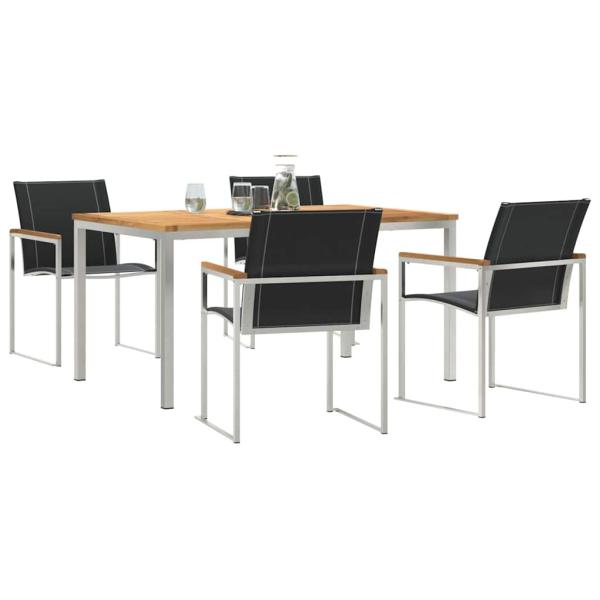 5-teiliges Garten Essgruppe Massivholz Akazie, Außentisch 150x90x75 cm Massivholz Akazie