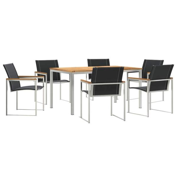 7-teilige Garten Essgruppe aus massivem Akazienholz, Outdoortisch 150x90x75 cm aus massivem Akazienholz
