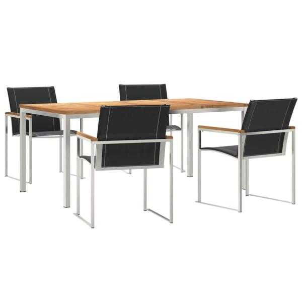 5-teiliges Garten Essset aus massivem Akazienholz, Outdoor Esstisch 180x90x75 cm aus massivem Akazienholz