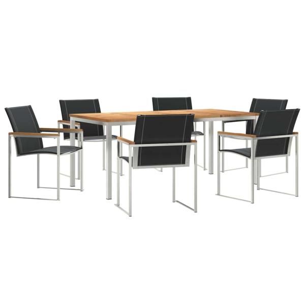 7-teiliges Garten Esstisch Set aus massivem Akazienholz, Outdoor Esstisch 180x90x75 cm aus massivem Akazienholz