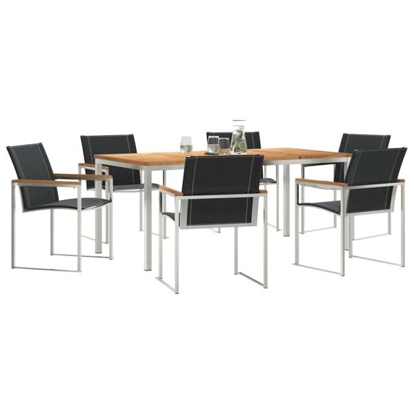 7-teiliges Garten Esstisch Set aus massivem Akazienholz, Outdoor Esstisch 180x90x75 cm aus massivem Akazienholz