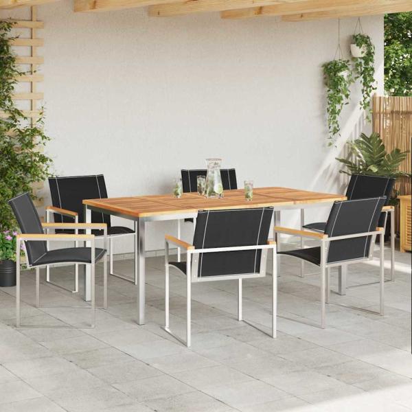 7-teiliges Garten Esstisch Set aus massivem Akazienholz, Outdoor Esstisch 180x90x75 cm aus massivem Akazienholz