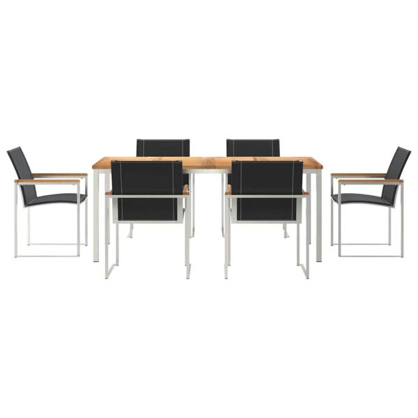 7-teiliges Garten Esstisch Set aus massivem Akazienholz, Outdoor Esstisch 180x90x75 cm aus massivem Akazienholz