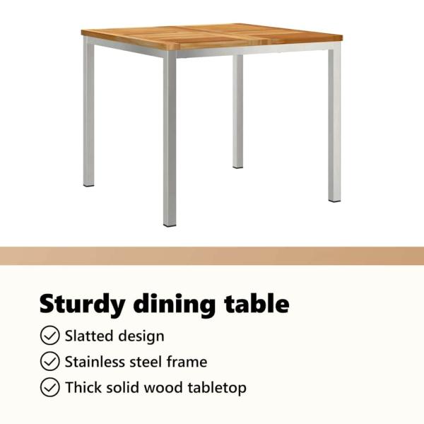 3-teiliges Garten Essset aus massivem Teakholz, Outdoor Esstisch 90x90x74,5 cm aus massivem Teakholz